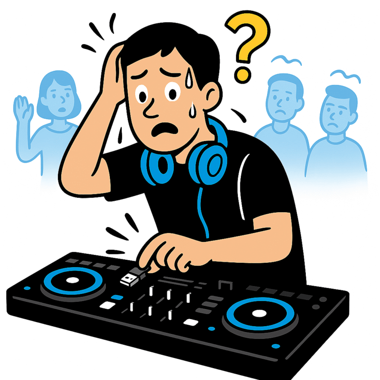 DJ USB mistake cartoon illustration